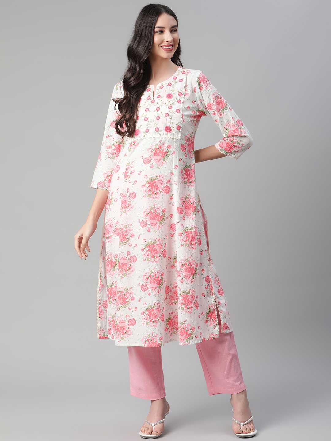 Sakhi Jaipur Women Pink Floral Printed Thread Work Pure Cotton A-Line Kurta with Trousers
Sakhi Jaipur Women Pink Floral Printed Thread Work Pure Cotton A-Line Kurta with Trousers