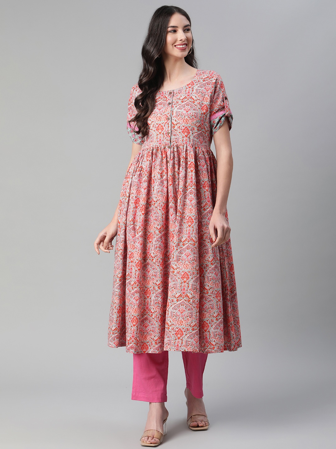 Sakhi Jaipur Women Pink Ethnic Motifs Printed Pure Cotton Kurta with Trousers
Sakhi Jaipur Women Pink Ethnic Motifs Printed Pure Cotton Kurta with Trousers