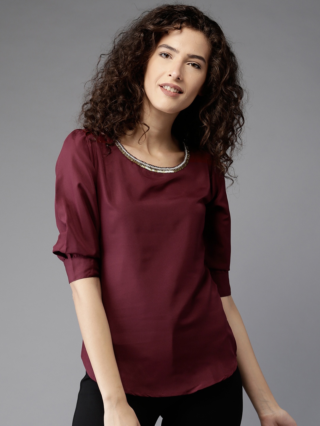 Moda Rapido Women Burgundy Solid Top