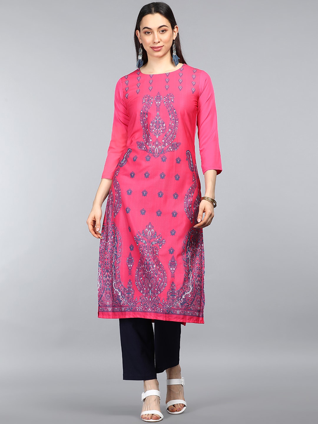 AHIKA Women Pink & Blue Floral Printed Kurta