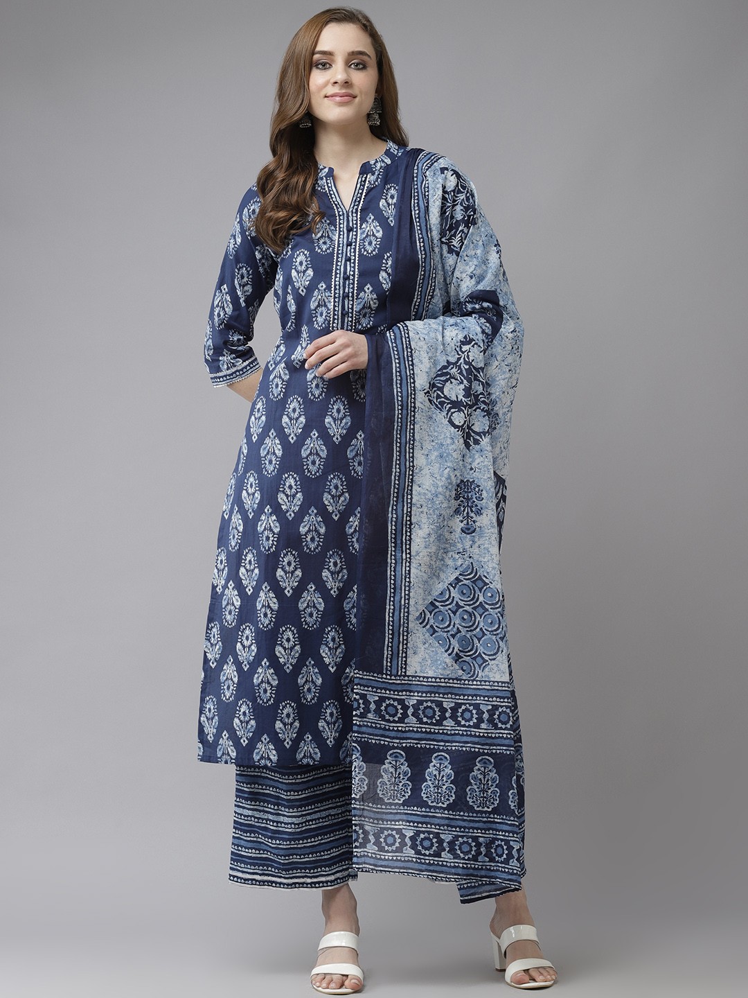 Indo Era Blue & White Ethnic Motifs Printed Gotta Patti Straight Kurta Palazzos & Dupatta
Indo Era Blue & White Ethnic Motifs Printed Gotta Patti Straight Kurta Palazzos & Dupatta