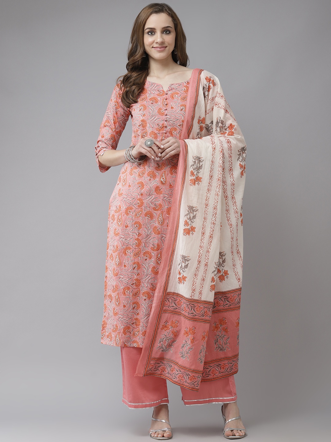 Indo Era Peach-Coloured & Grey Ethnic Motifs Printed Straight Kurta Palazzos & Dupatta
Indo Era Peach-Coloured & Grey Ethnic Motifs Printed Straight Kurta Palazzos & Dupatta