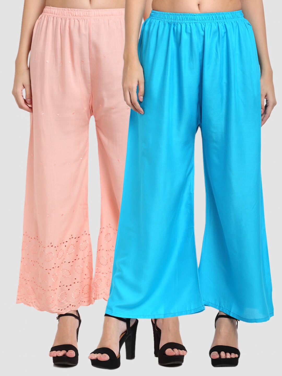Miaz Lifestyle Women Pack Of 2 Blue & Peach Floral Embroidered Flared Ethnic Palazzos
Miaz Lifestyle Women Pack Of 2 Blue & Peach Floral Embroidered Flared Ethnic Palazzos