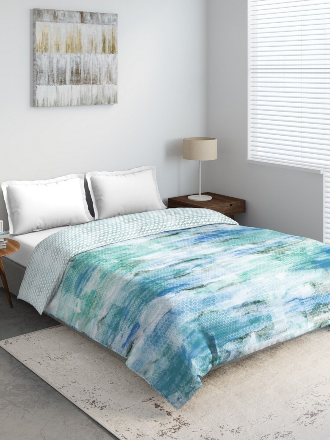 DDecor Turquoise Blue & White Mild Winter 210 GSM Double Bed Comforter