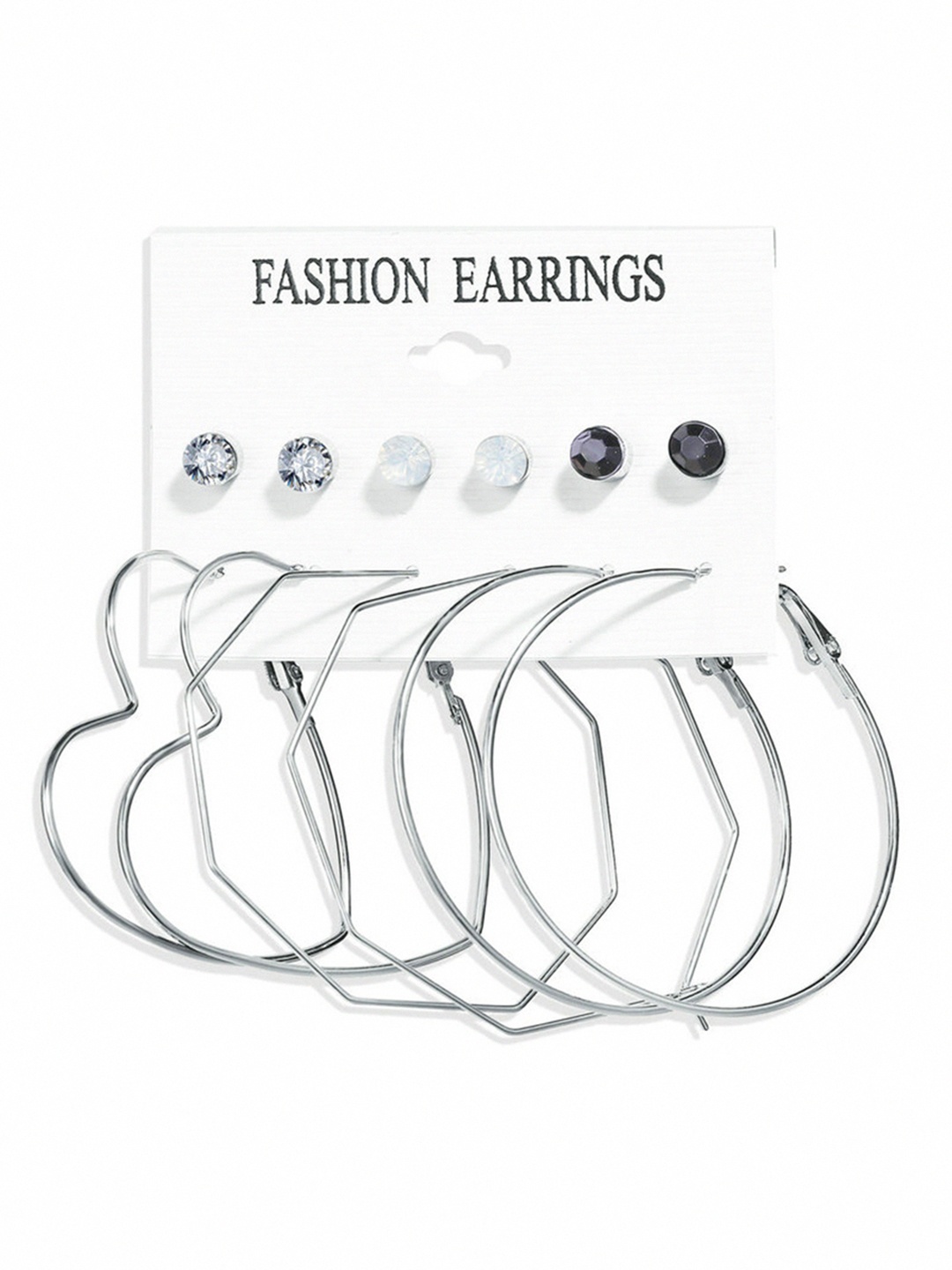 URBANIC Silver-Toned & White Geometric Studs Earrings