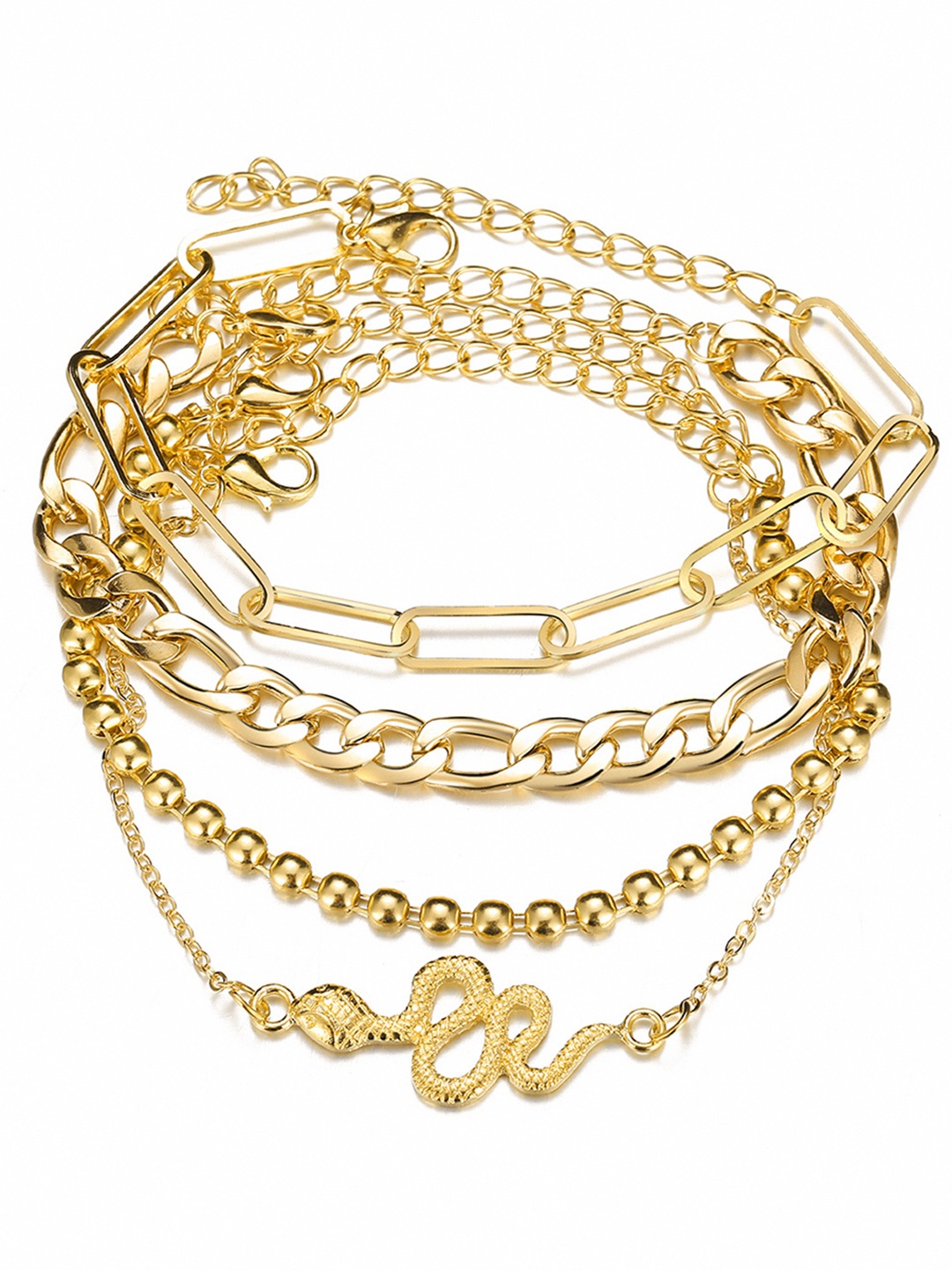 URBANIC Women Set of 4 Gold-Toned Anklets