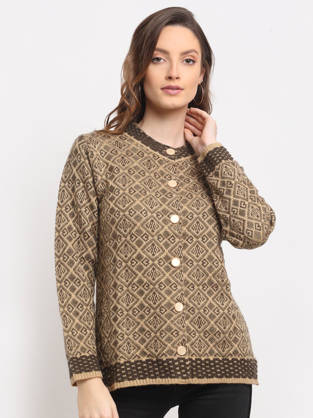 PERFECT LINE Women Brown Acrylic Cardigan