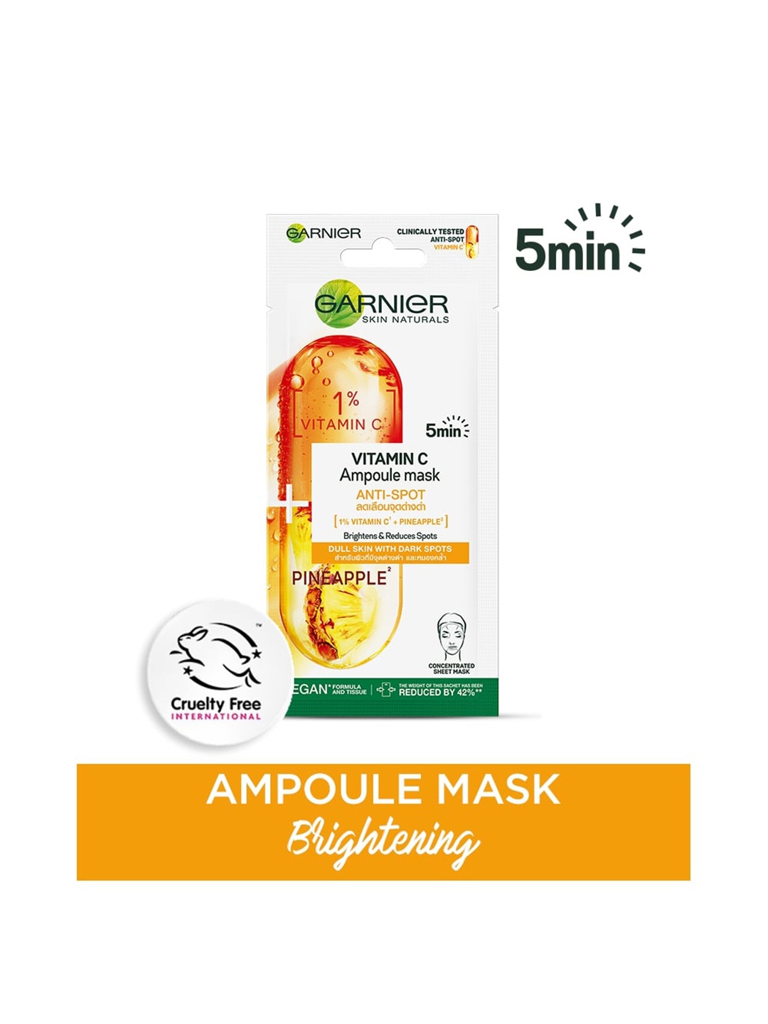 Garnier Vitamin C Serum Ampoule Face Sheet Mask with Pineapple-For Dull Skin - 15g, Transparent
Garnier Vitamin C Serum Ampoule Face Sheet Mask with Pineapple-For Dull Skin - 15g, Transparent