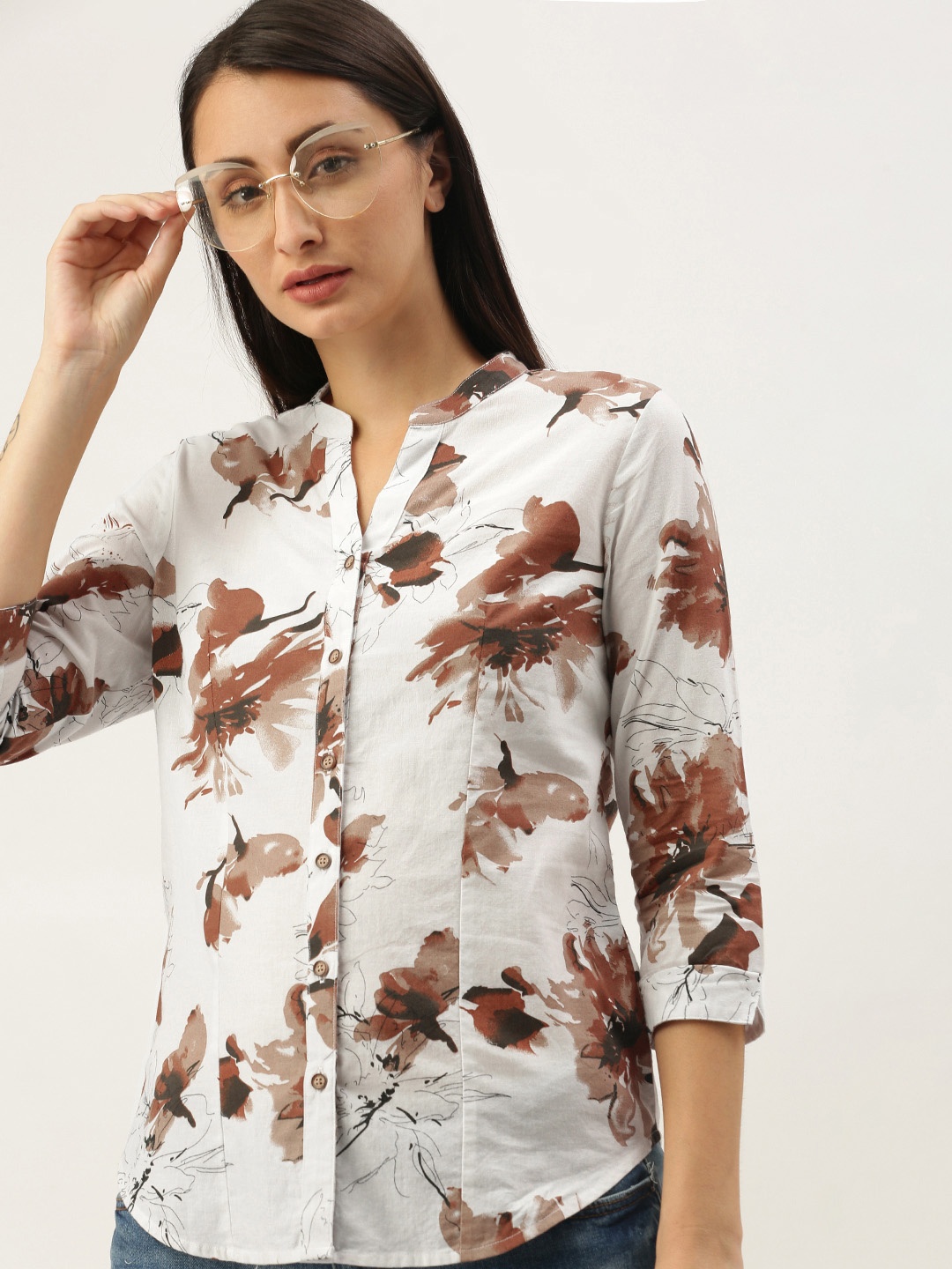 Bene Kleed Women White & Brown Slim Fit Floral Printed N9 Anti Bacterial Finish Shirt
Bene Kleed Women White & Brown Slim Fit Floral Printed N9 Anti Bacterial Finish Shirt