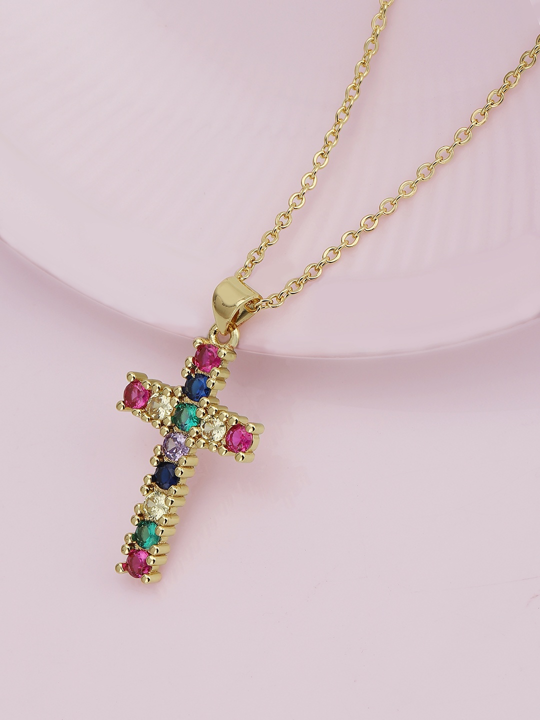 Carlton London Gold-Plated CZ Studded Christian Cross Pendant with Chain
Carlton London Gold-Plated CZ Studded Christian Cross Pendant with Chain