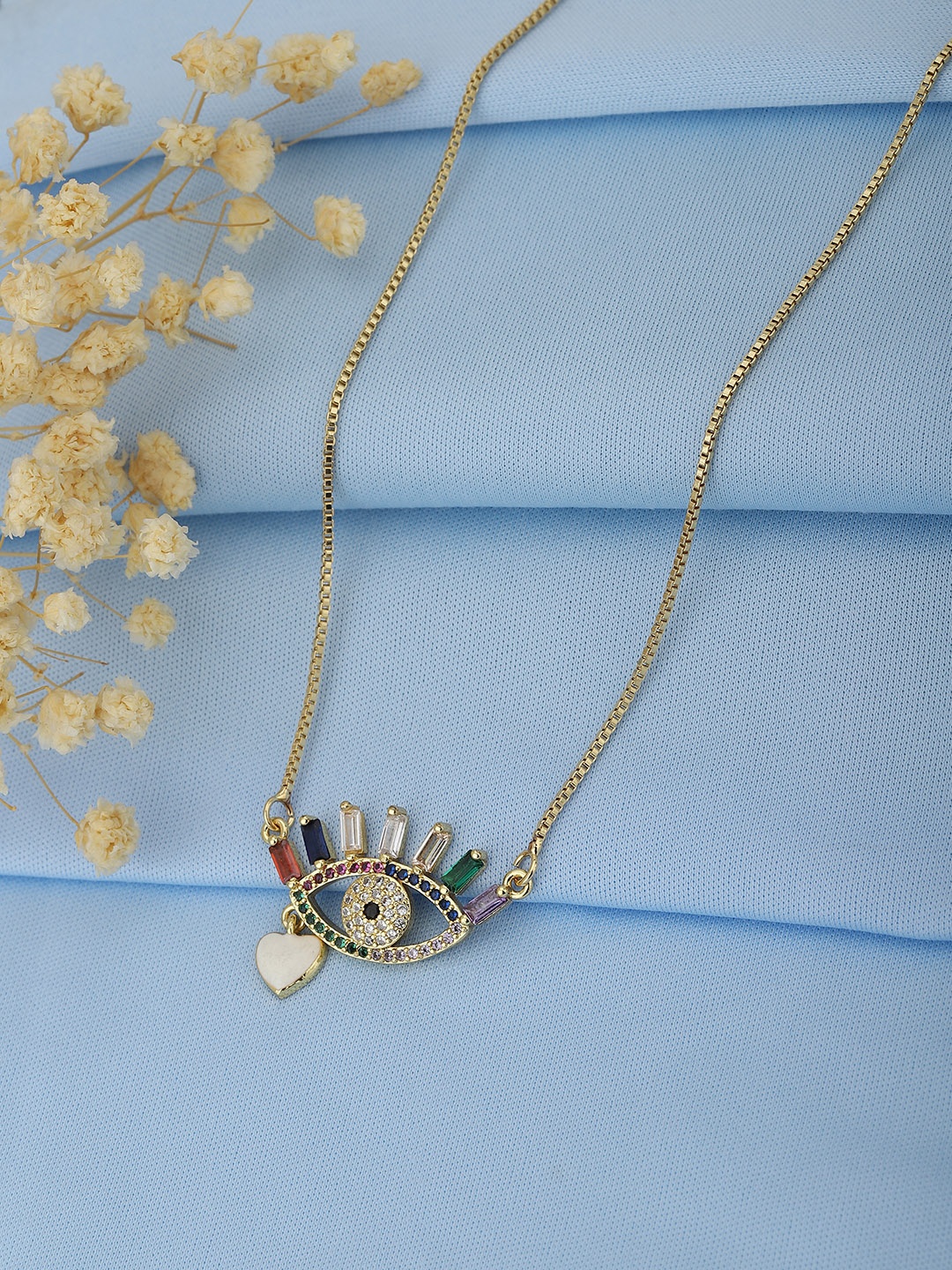 Carlton London Gold-Toned & Off White Brass Gold-Plated & Stone Studded Evil Eye Necklace
Carlton London Gold-Toned & Off White Brass Gold-Plated & Stone Studded Evil Eye Necklace