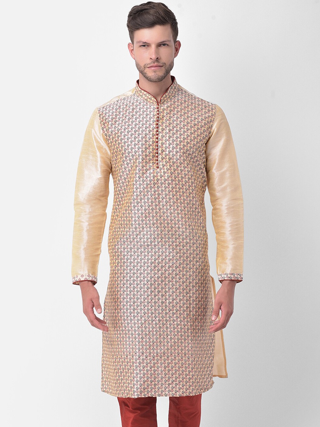DEYANN Men Cream-Coloured Ethnic Motifs Printed Regular Dupion Silk Kurta with Churidar
DEYANN Men Cream-Coloured Ethnic Motifs Printed Regular Dupion Silk Kurta with Churidar