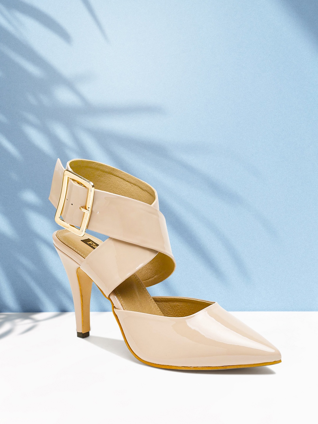 Flat n Heels Beige Stiletto Pumps with Buckles