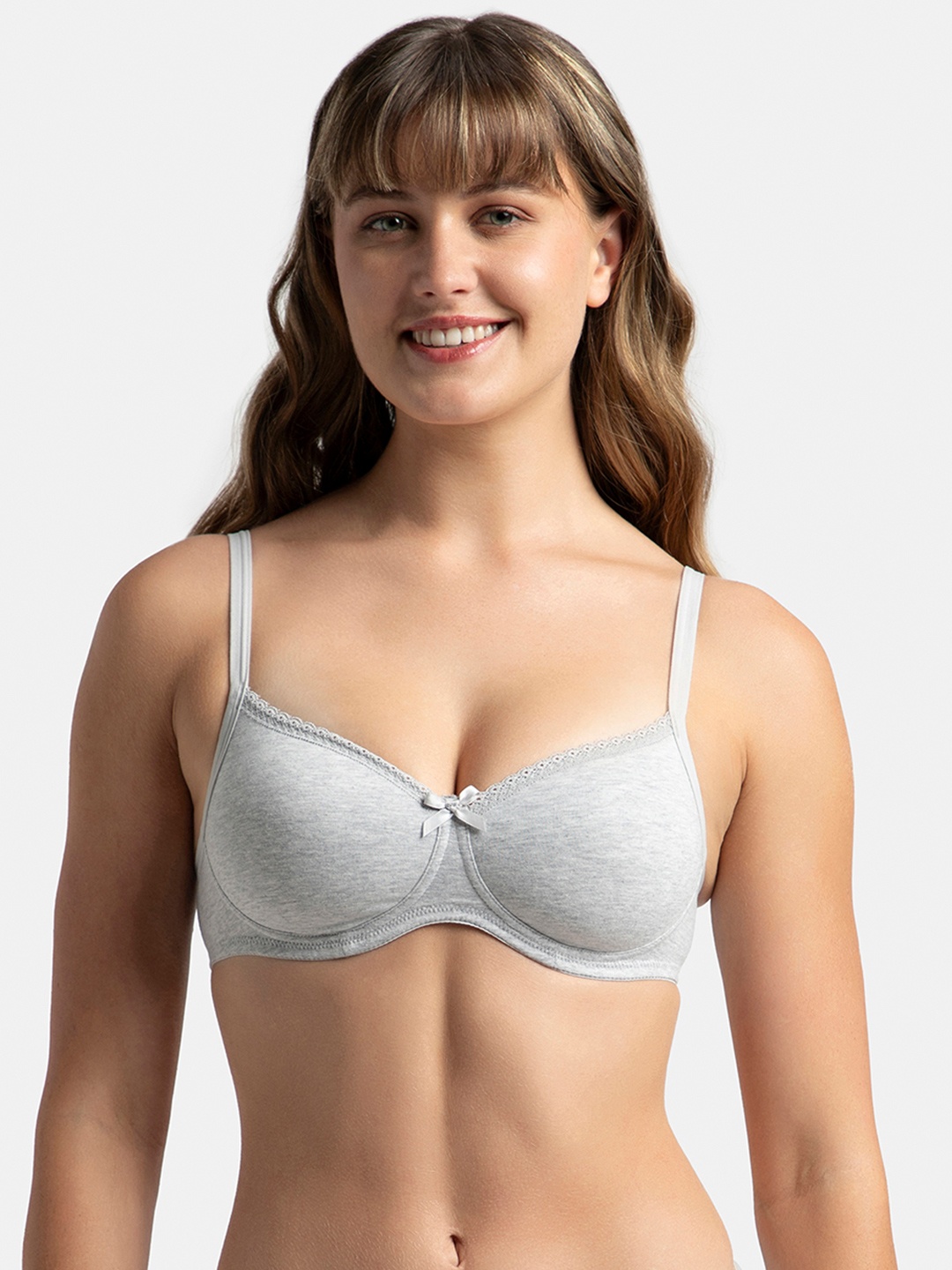 Jockey Wirefree Padded Plus Size Cotton Medium Coverage Tshirt Bra with Lace Styling -1723, Grey
Jockey Wirefree Padded Plus Size Cotton Medium Coverage Tshirt Bra with Lace Styling -1723, Grey
