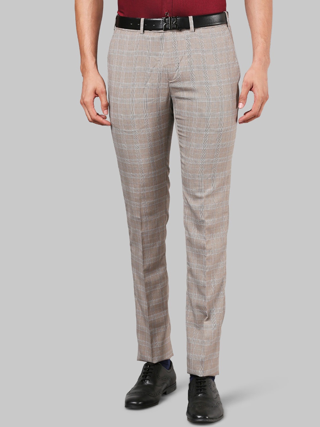 Raymond Men Brown Checked Formal Trousers