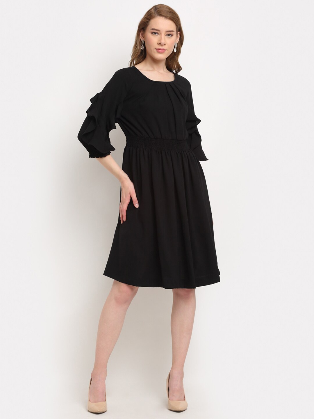 Crozo By Cantabil Black Ruffle Dress