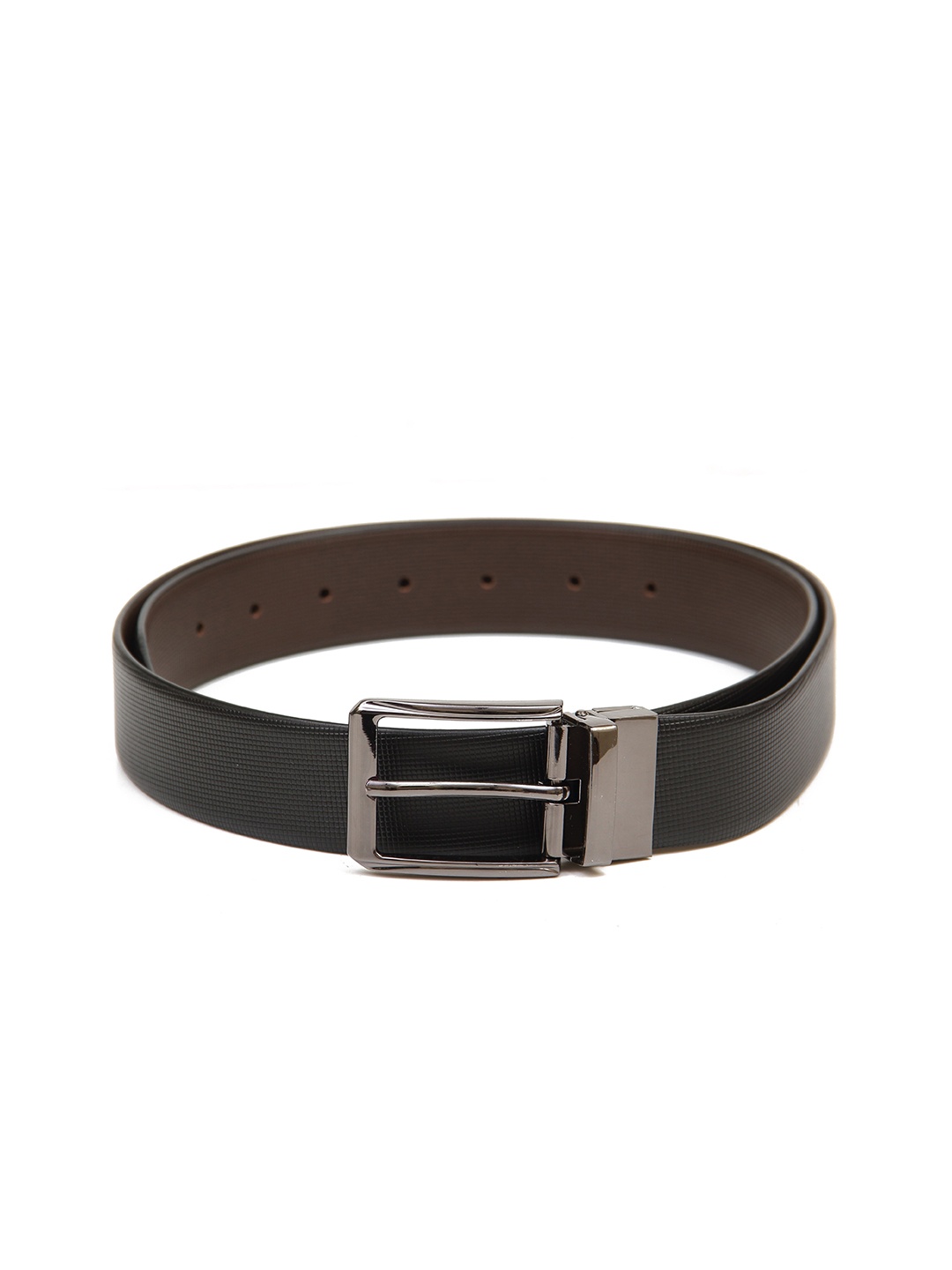 Calvadoss Men Black Textured Leather Reversible Belt