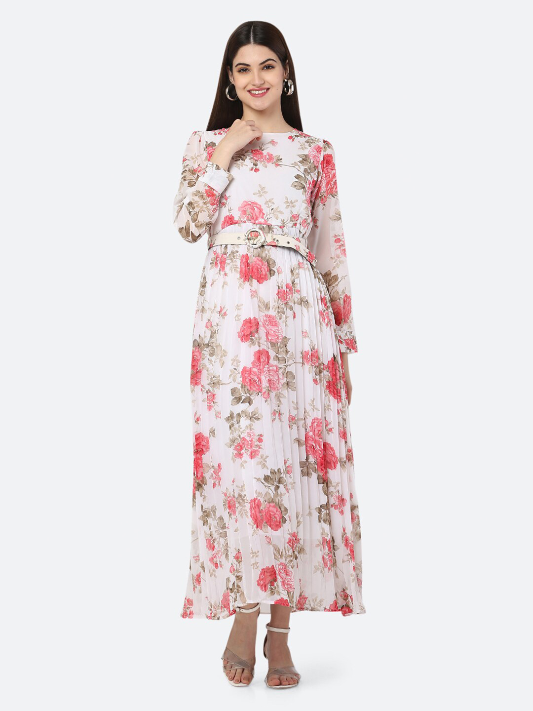 Ashnaina Women White & Pink Floral Belted Georgette Maxi Dress
Ashnaina Women White & Pink Floral Belted Georgette Maxi Dress