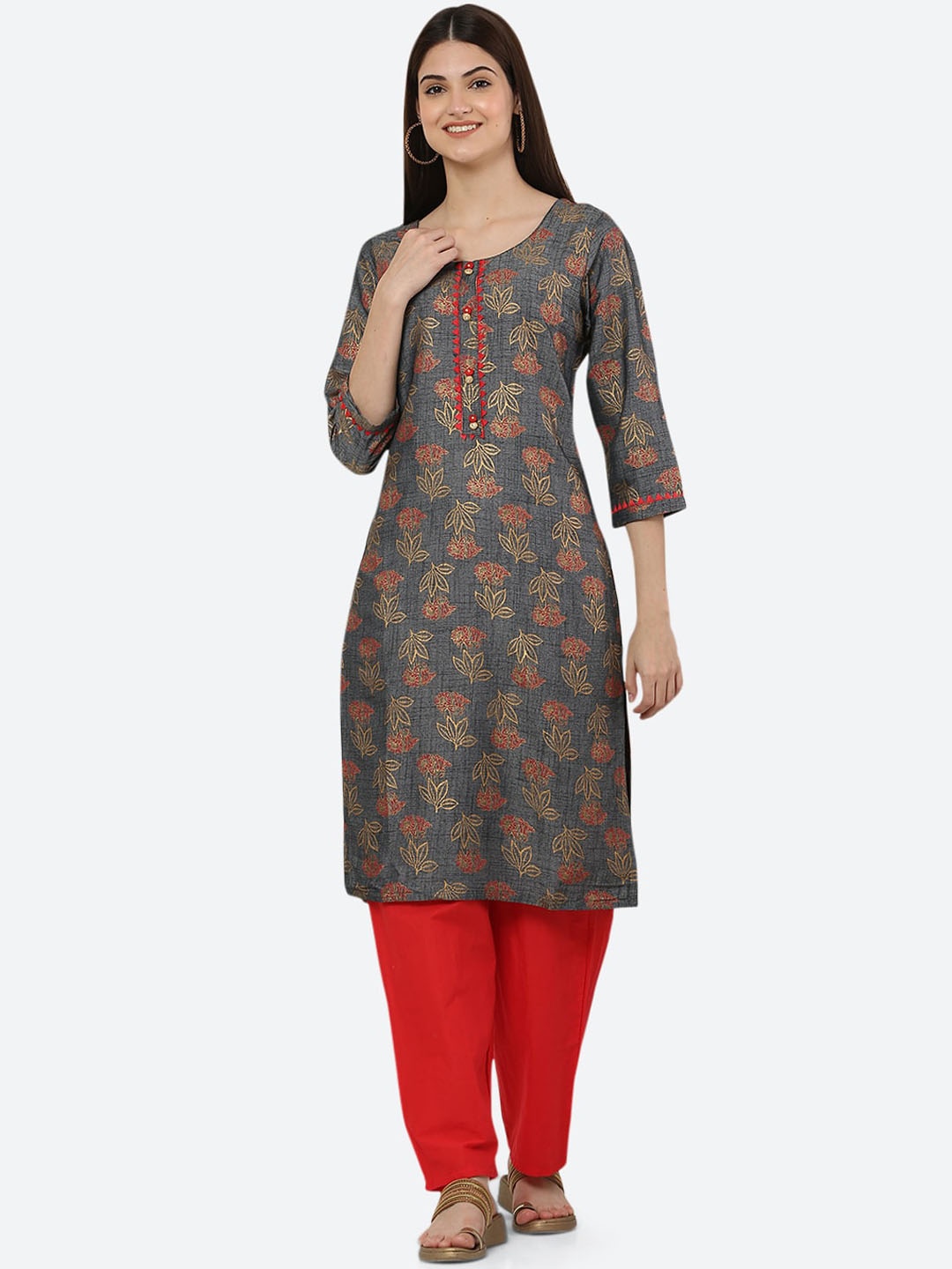 Ashnaina Women Grey Floral Printed Kurta