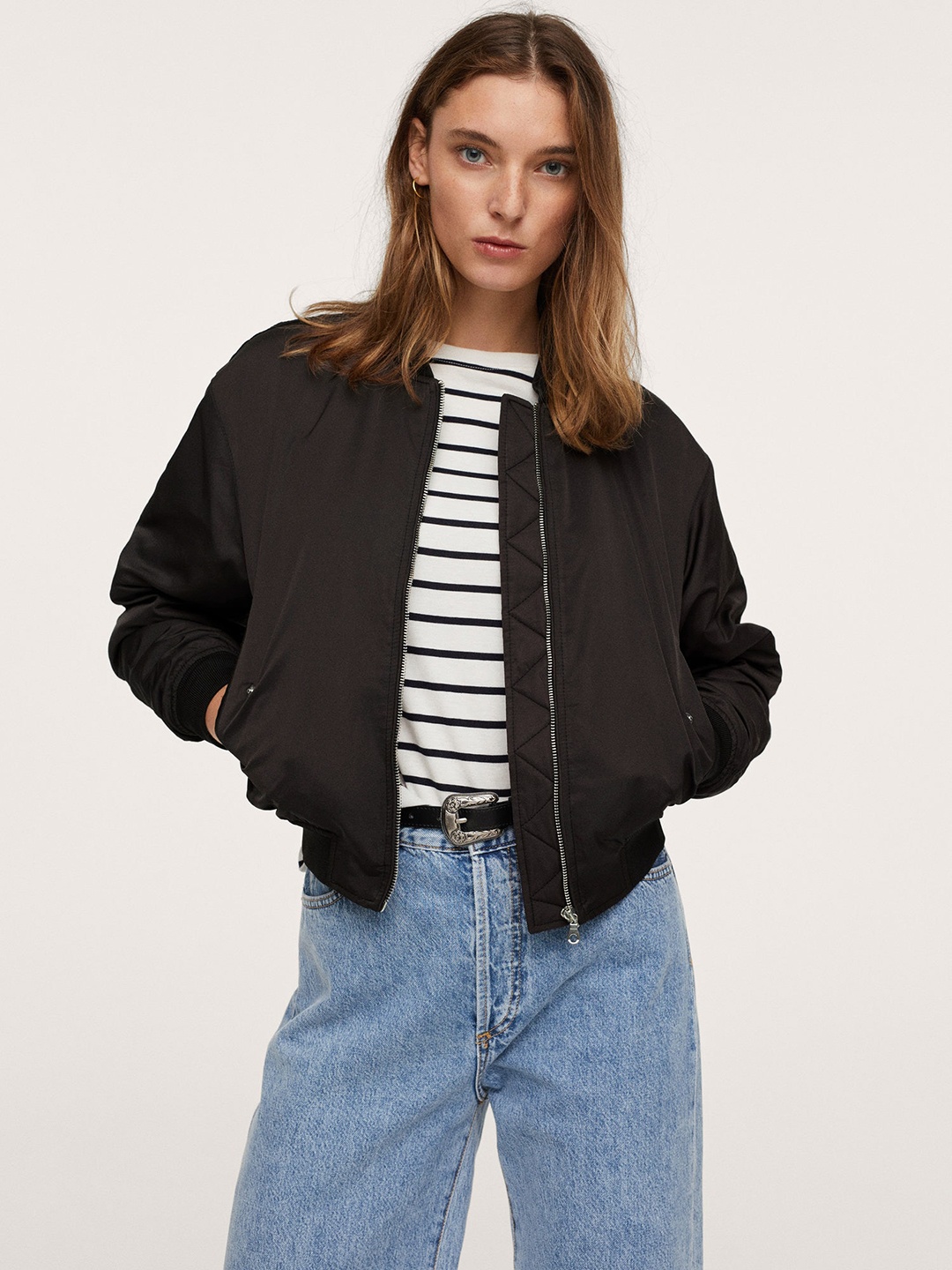MANGO Women Black CHEESE Bomber Jacket