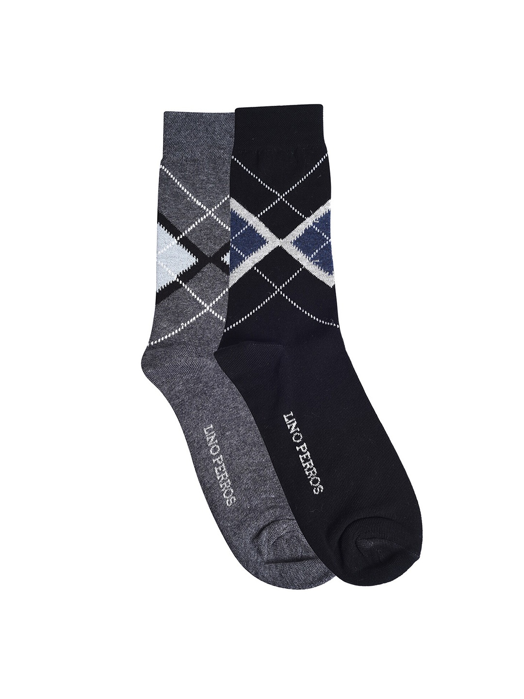 Lino Perros Men Pack Of 2 Patterned Cotton Above Ankle-Length Socks, Navy blue