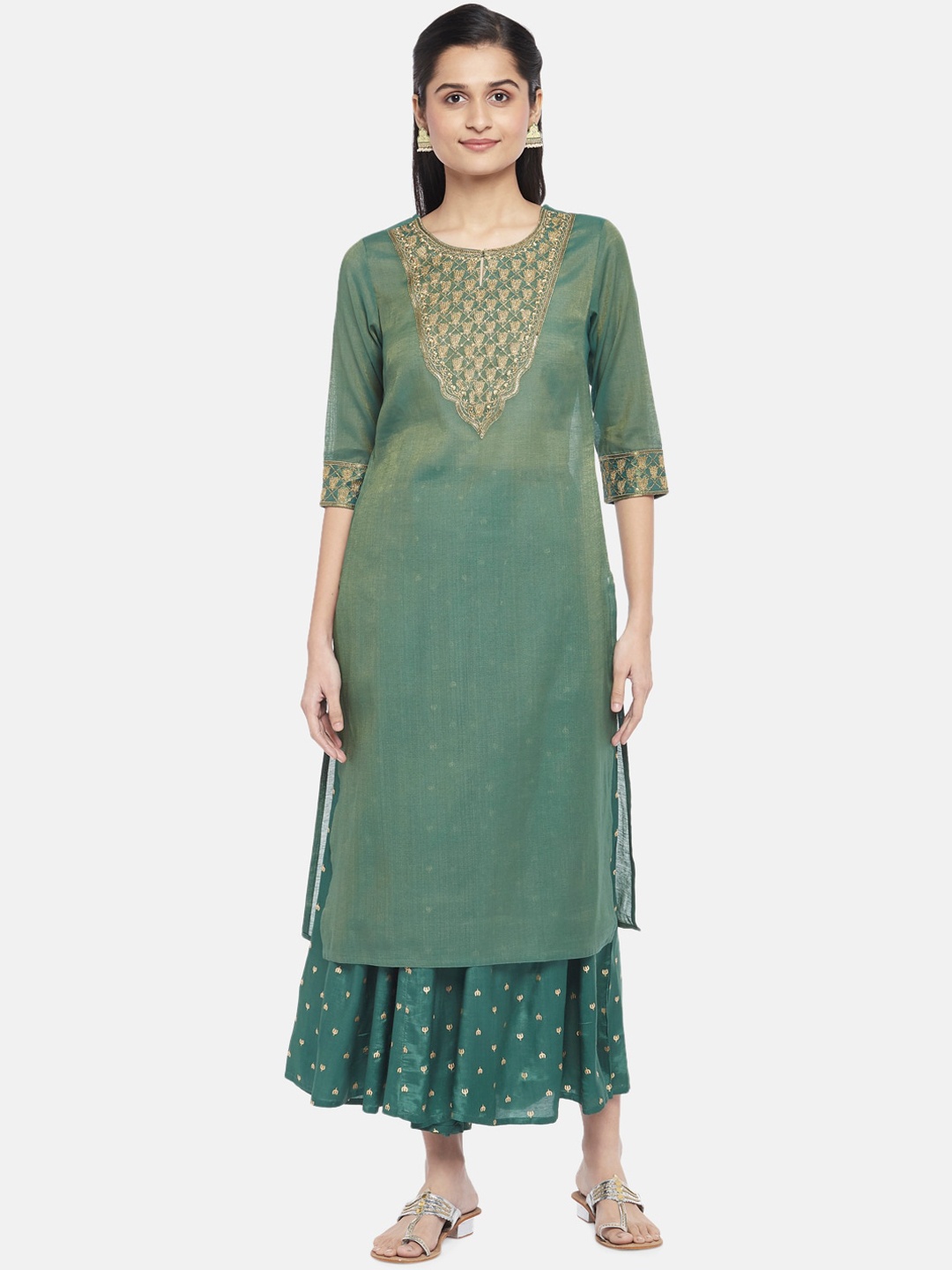 RANGMANCH BY PANTALOONS Women Ethnic Motifs Thread Work Kurta with Palazzos & Dupatta, Green
RANGMANCH BY PANTALOONS Women Ethnic Motifs Thread Work Kurta with Palazzos & Dupatta, Green