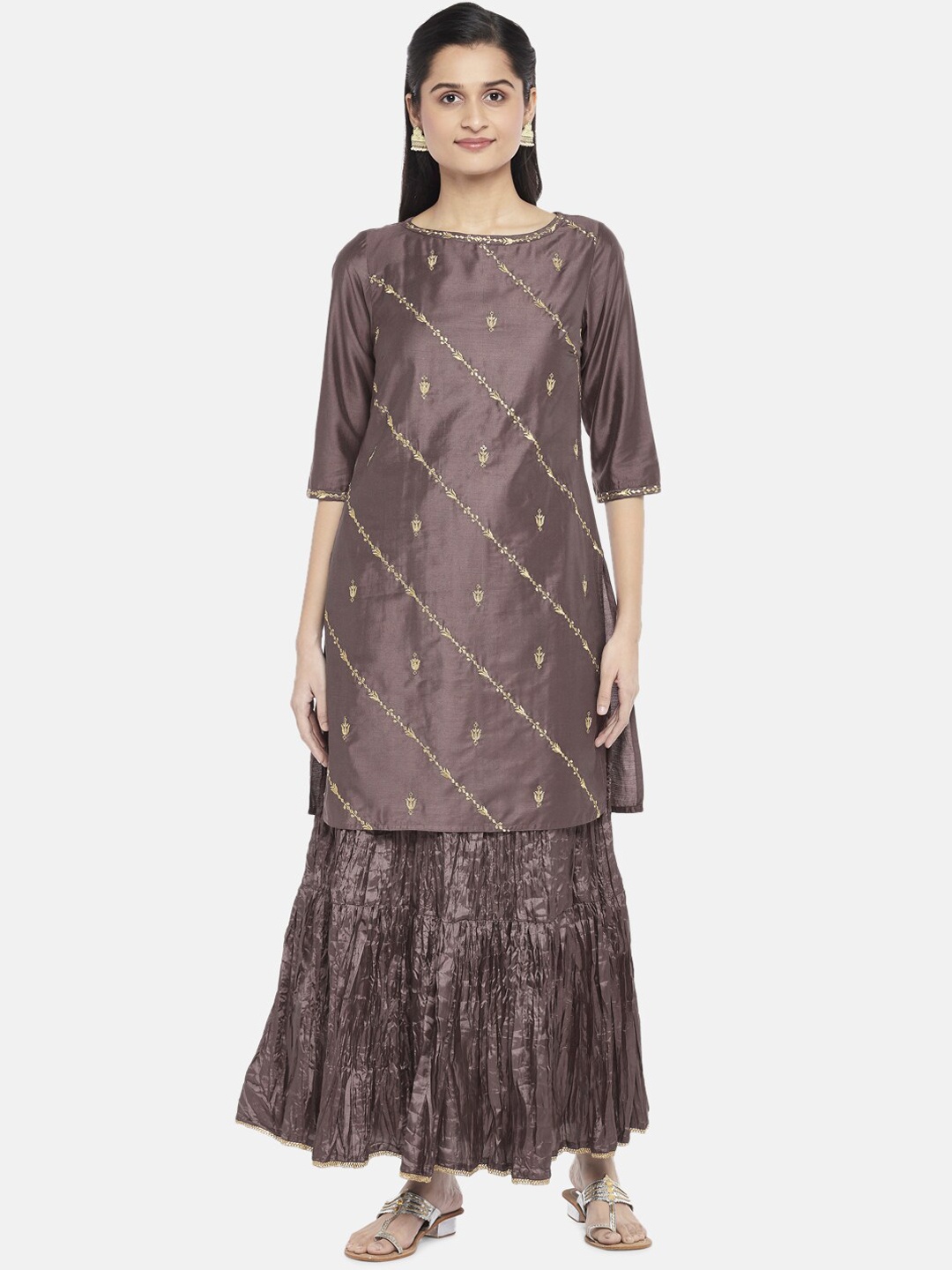 RANGMANCH BY PANTALOONS Women Floral Embroidered Kurta with Sharara & Dupatta, Charcoal
RANGMANCH BY PANTALOONS Women Floral Embroidered Kurta with Sharara & Dupatta, Charcoal