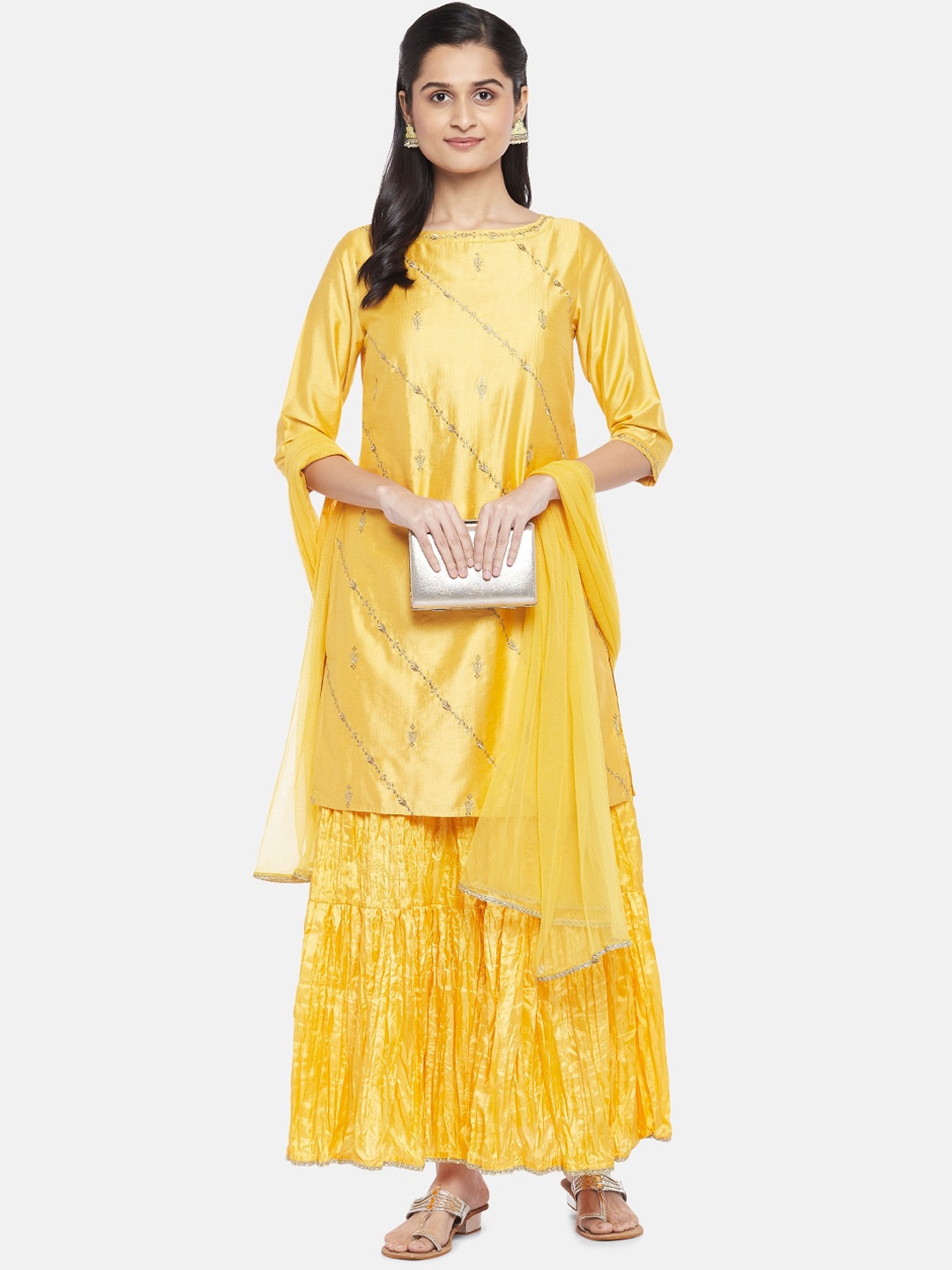 RANGMANCH BY PANTALOONS Women Floral Embroidered Sequinned Kurta with Sharara & Dupatta, Yellow
RANGMANCH BY PANTALOONS Women Floral Embroidered Sequinned Kurta with Sharara & Dupatta, Yellow
