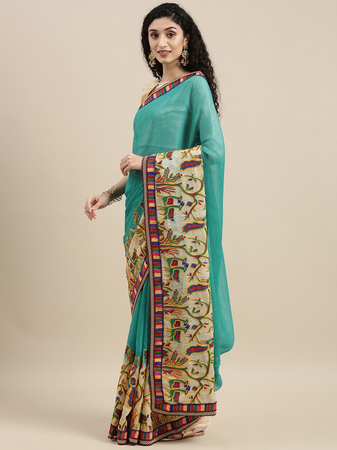 SERONA FABRICS Turquoise Blue Ethnic Motifs Embroidered Pure Chiffon Ready to Wear Saree
SERONA FABRICS Turquoise Blue Ethnic Motifs Embroidered Pure Chiffon Ready to Wear Saree
