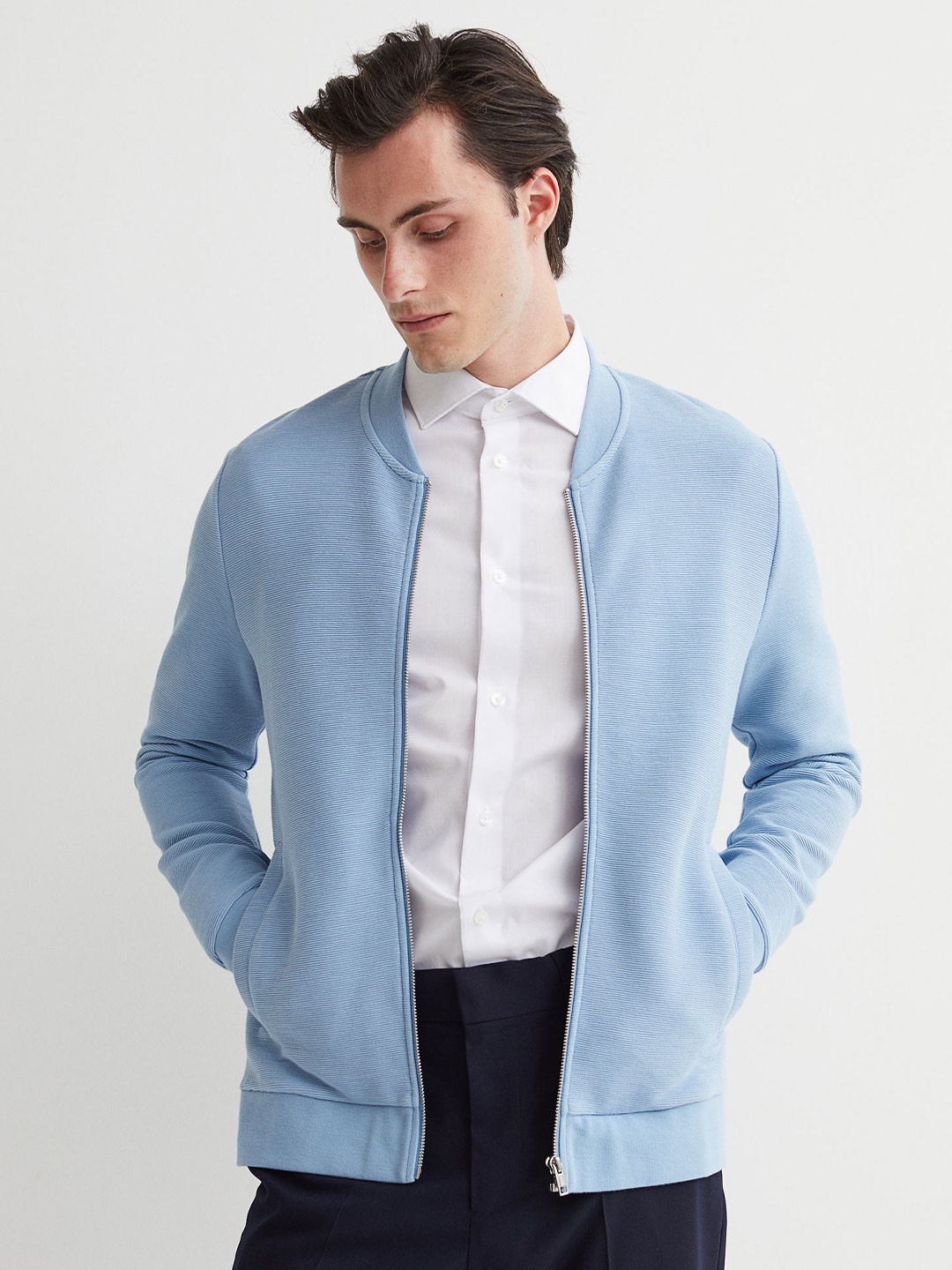 H&M Men Blue Zipped Cardigan