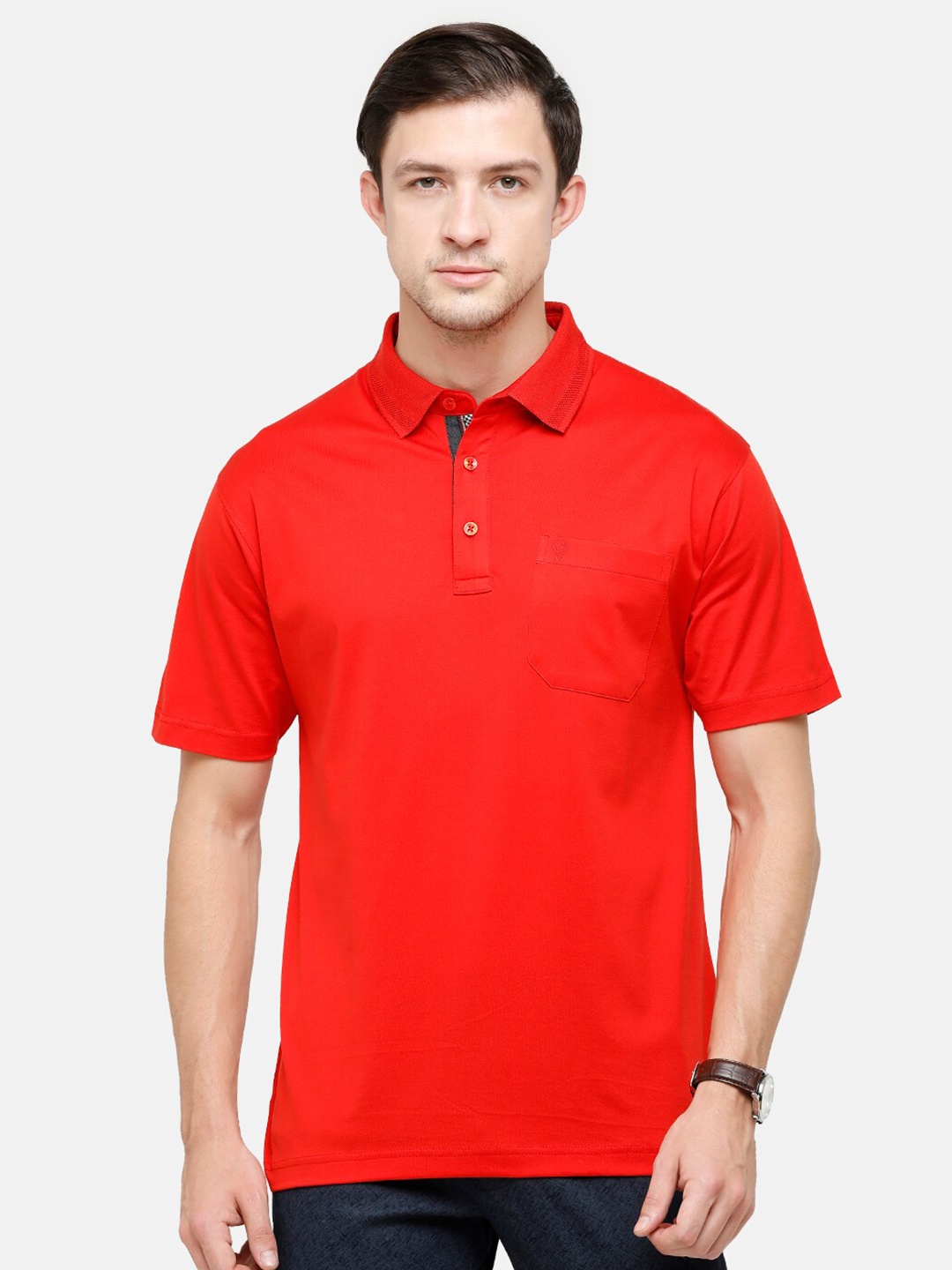 Classic Polo Men Red Polo Collar Pockets T-shirt