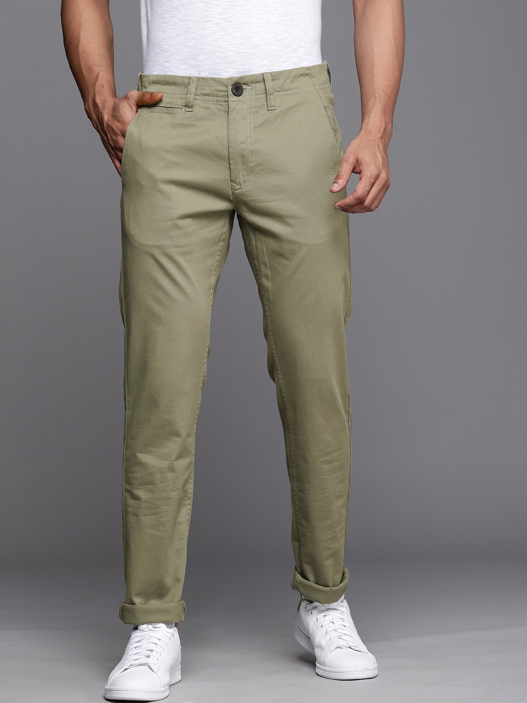 WROGN Men Olive Green Slim Fit Trousers