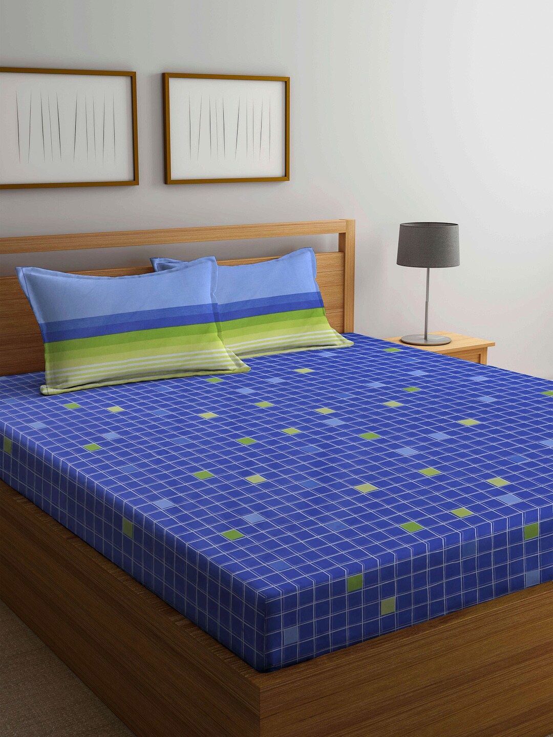 BOMBAY DYEING Blue & Green Geometric 144 TC Cotton Queen Bedsheet with 2 Pillow Covers
BOMBAY DYEING Blue & Green Geometric 144 TC Cotton Queen Bedsheet with 2 Pillow Covers