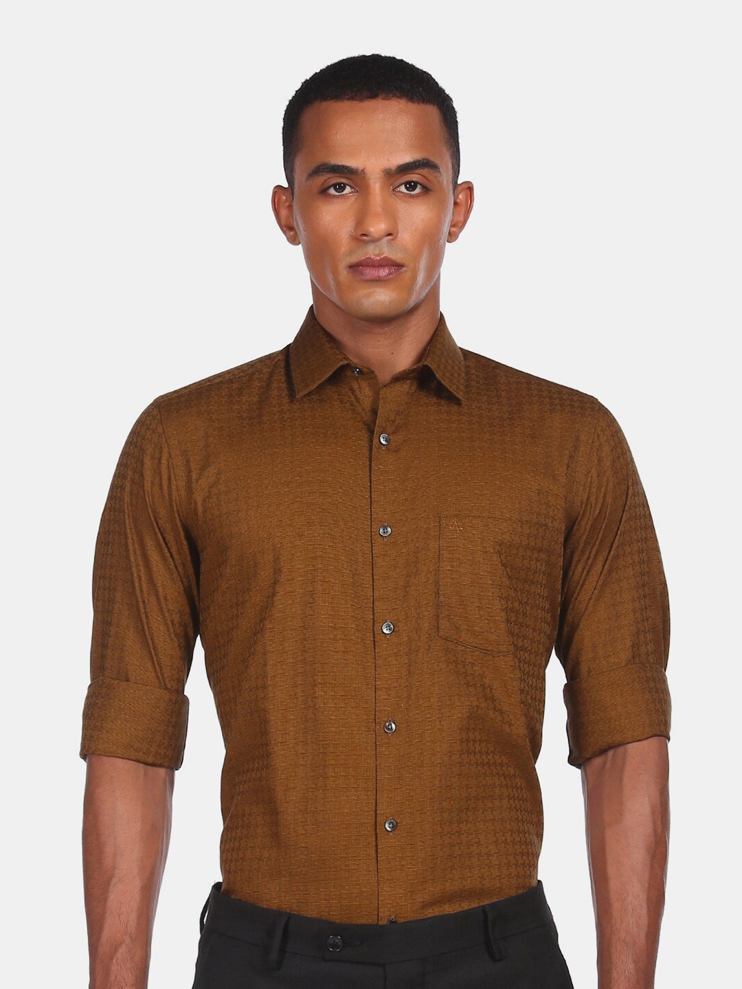Arrow Men Brown Opaque Checked Casual Shirt