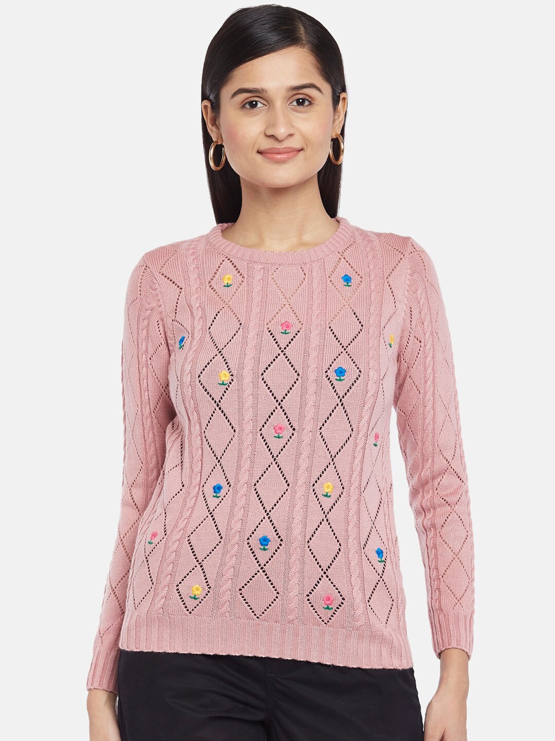Honey by Pantaloons Women Pink Acrylic Pullover Sweater