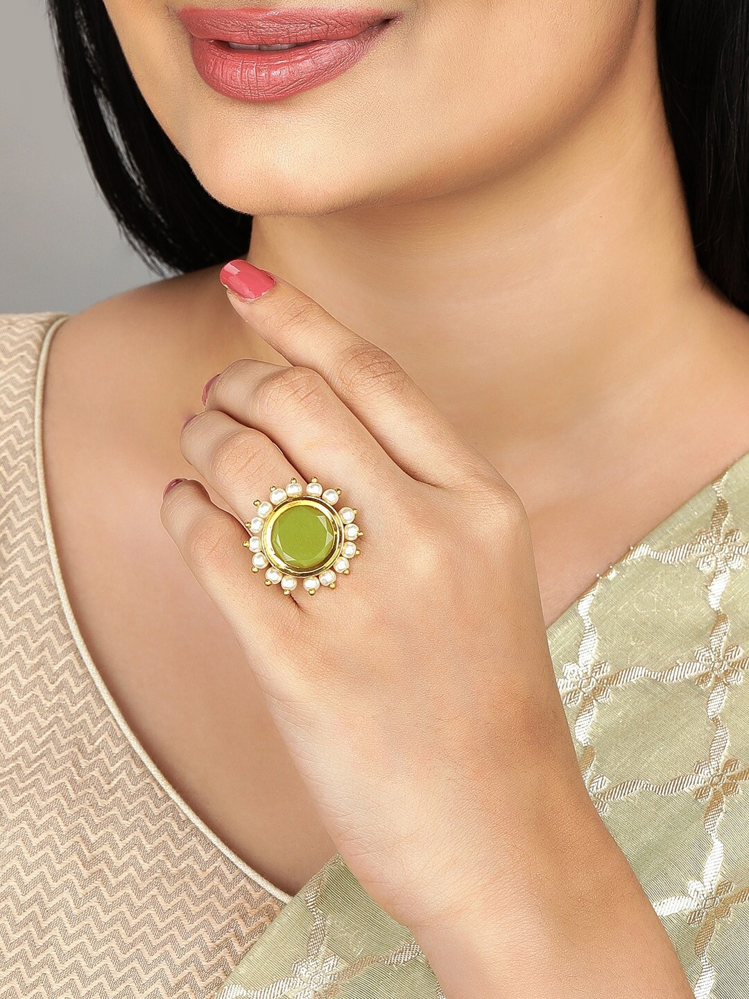 Anouk Gold-Plated Green & White Stone-Studded & Beaded Handcrafted Adjustable Finger Ring
Anouk Gold-Plated Green & White Stone-Studded & Beaded Handcrafted Adjustable Finger Ring