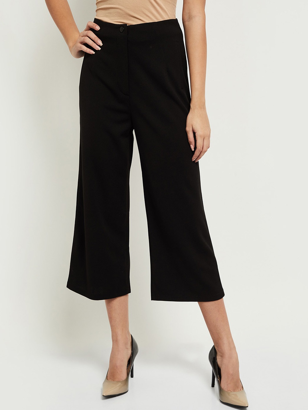 max Women Black Solid Culottes Trousers