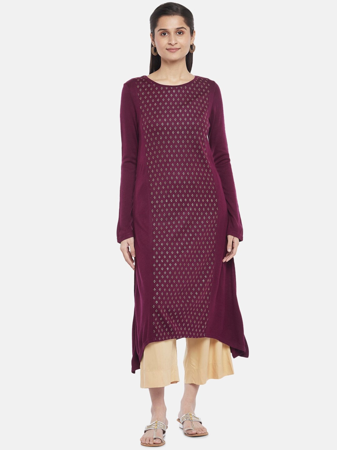 RANGMANCH BY PANTALOONS Women Maroon & Gold-Toned Ethnic Motifs Acrylic Kurta
RANGMANCH BY PANTALOONS Women Maroon & Gold-Toned Ethnic Motifs Acrylic Kurta