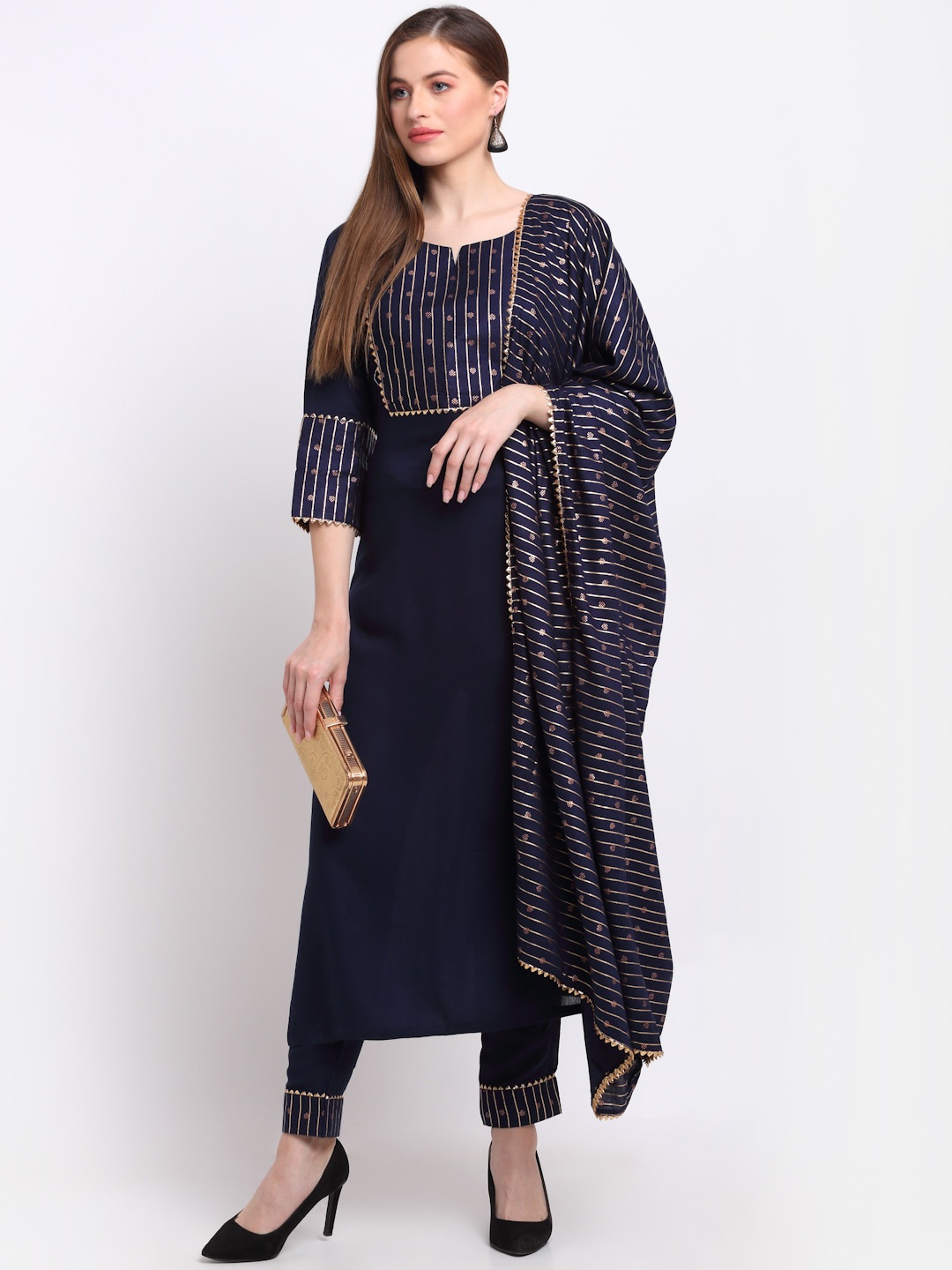 KALINI Women Navy Blue Yoke Design Regular Pure Cotton Kurta with Trousers & With Dupatta
KALINI Women Navy Blue Yoke Design Regular Pure Cotton Kurta with Trousers & With Dupatta