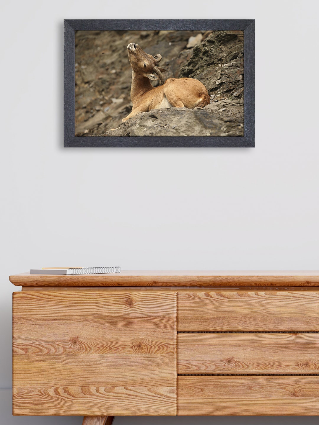 RANDOM Camel Brown & Black Beautiful Baby Deer Painting Framed Wall Art