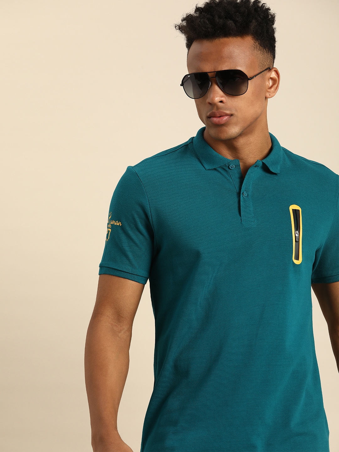 Being Human Men Teal & Yellow Colourblocked Polo Collar Slim Fit Pure Cotton T-shirt
Being Human Men Teal & Yellow Colourblocked Polo Collar Slim Fit Pure Cotton T-shirt