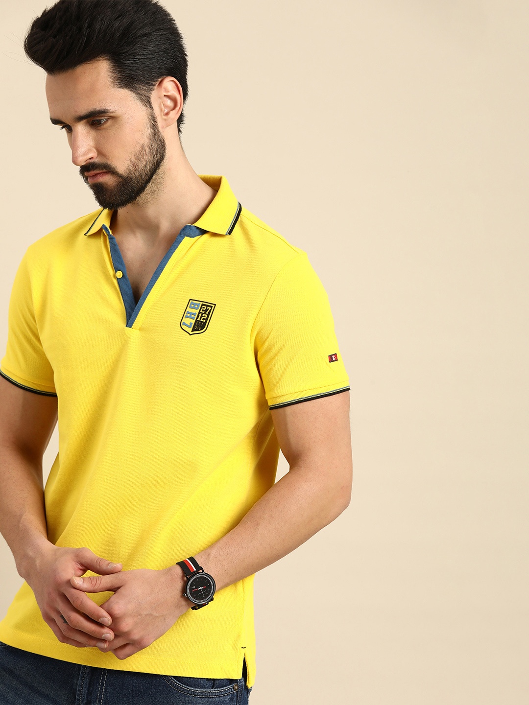Being Human Men Yellow & Blue Printed Polo Collar Slim Fit Pure Cotton Casual T-shirt
Being Human Men Yellow & Blue Printed Polo Collar Slim Fit Pure Cotton Casual T-shirt