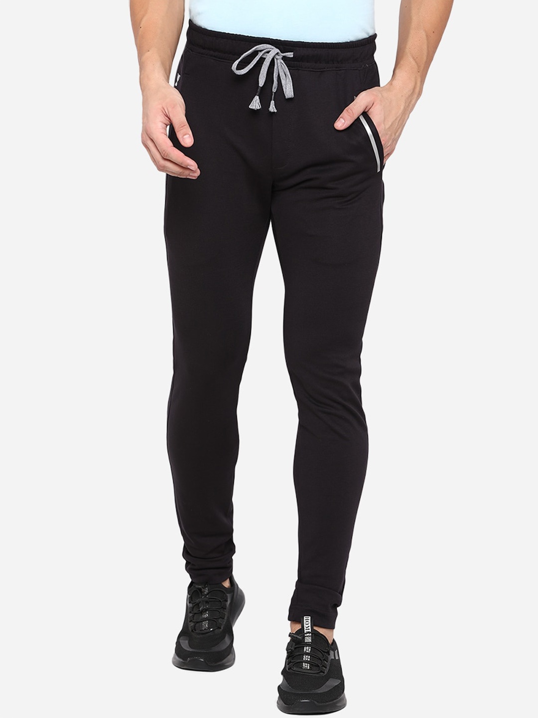 JADE BLUE Men Black Solid Track Pants