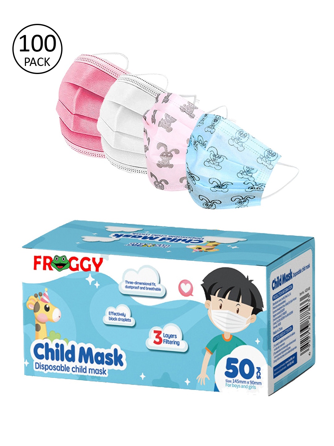 FROGGY Unisex Pack Of 100 Assorted 3ply Anti-Pollution Mask With Nose-Pin, Multi
FROGGY Unisex Pack Of 100 Assorted 3ply Anti-Pollution Mask With Nose-Pin, Multi