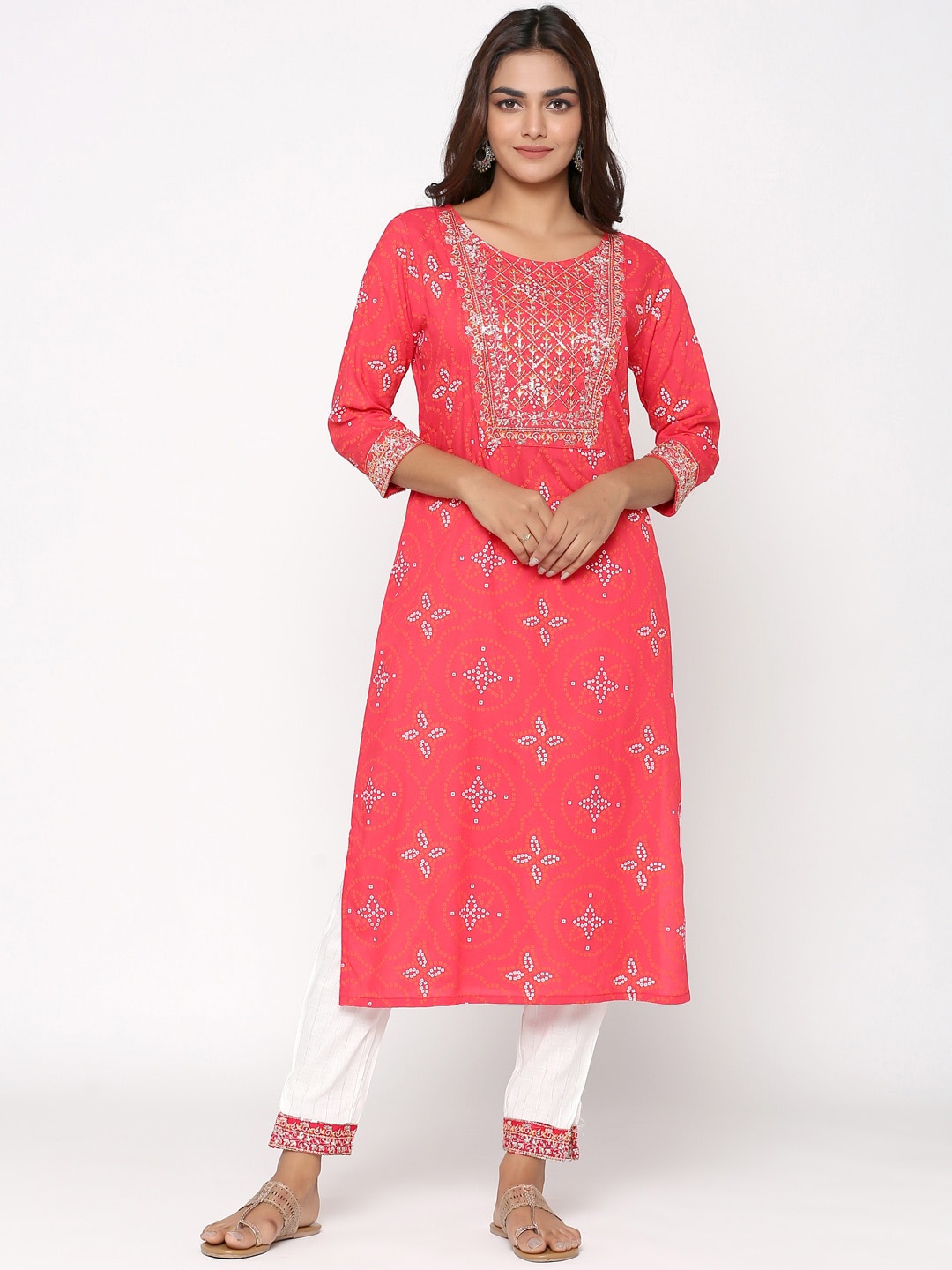 UNISETS Women Red & White Ethnic Motifs Embroidered Regular Sequinned Kurta with Trousers
UNISETS Women Red & White Ethnic Motifs Embroidered Regular Sequinned Kurta with Trousers