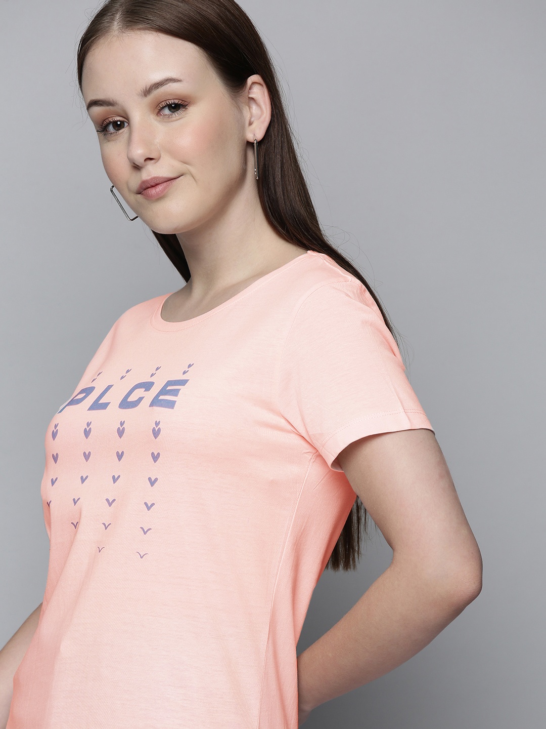 883 Police Women Pink Brand Logo Printed Cotton T-shirt