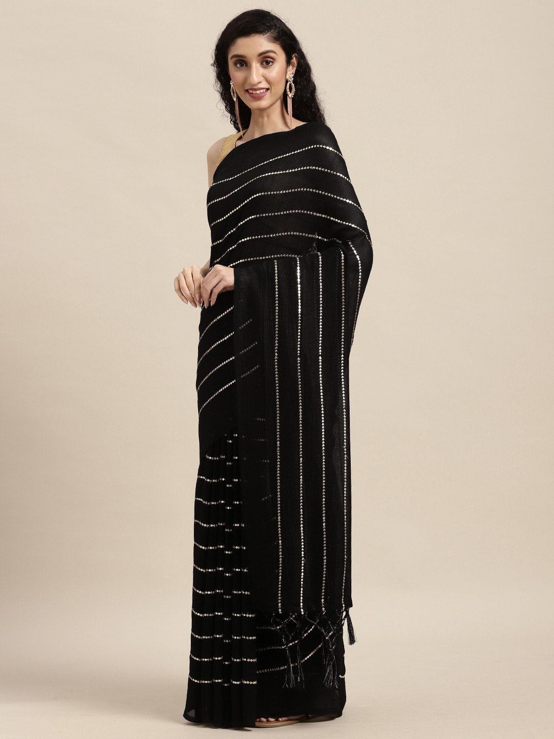 Mitera Black Embellished Art Silk Saree 
Mitera Black Embellished Art Silk Saree