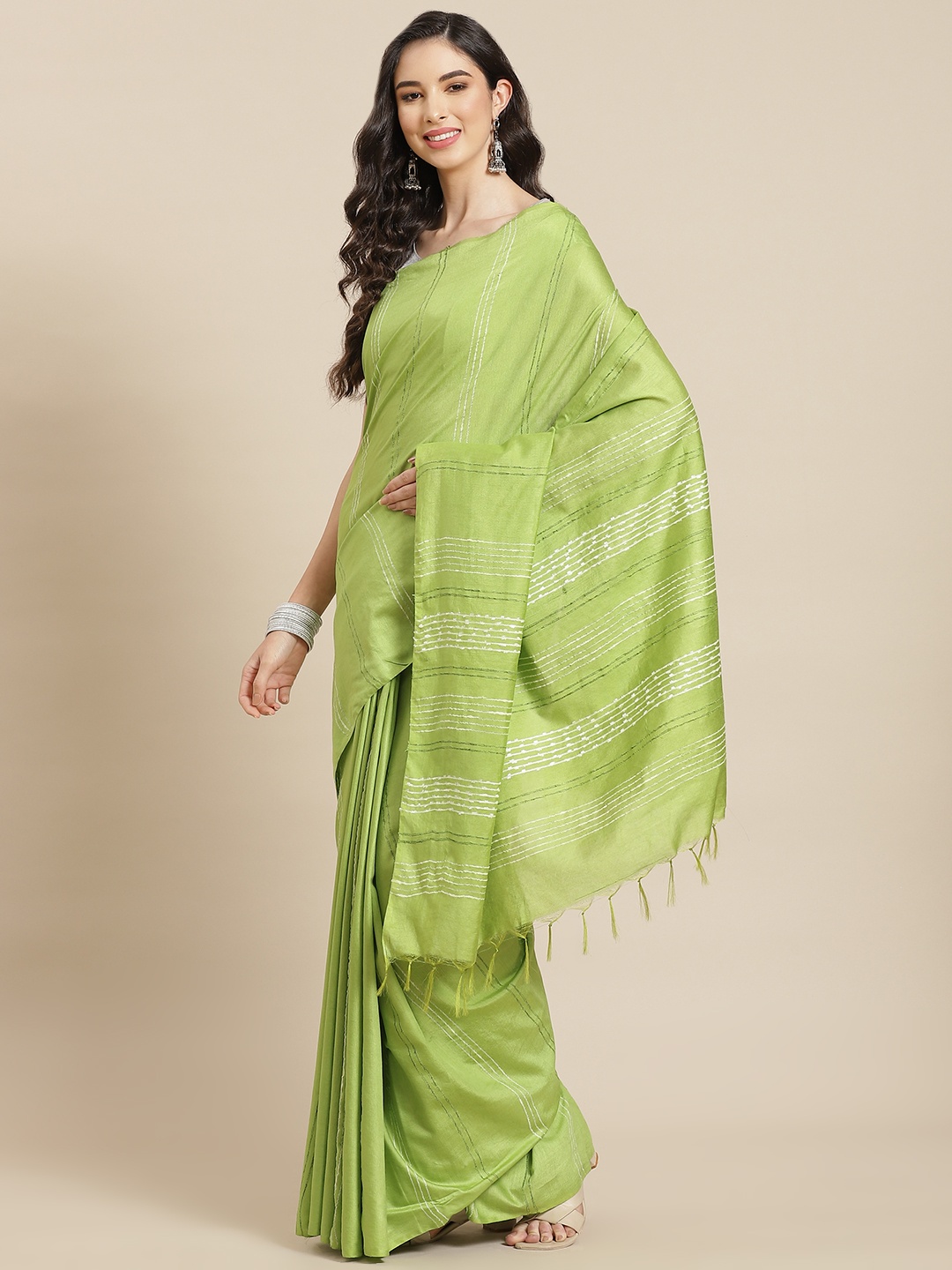 swatika Green Striped Bhagalpuri Saree