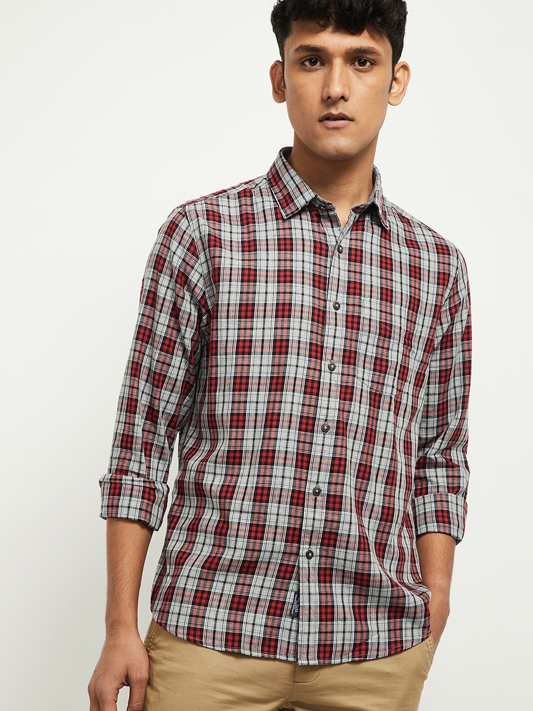 max Men Red Tartan Checks Opaque Checked Casual Cotton Shirt