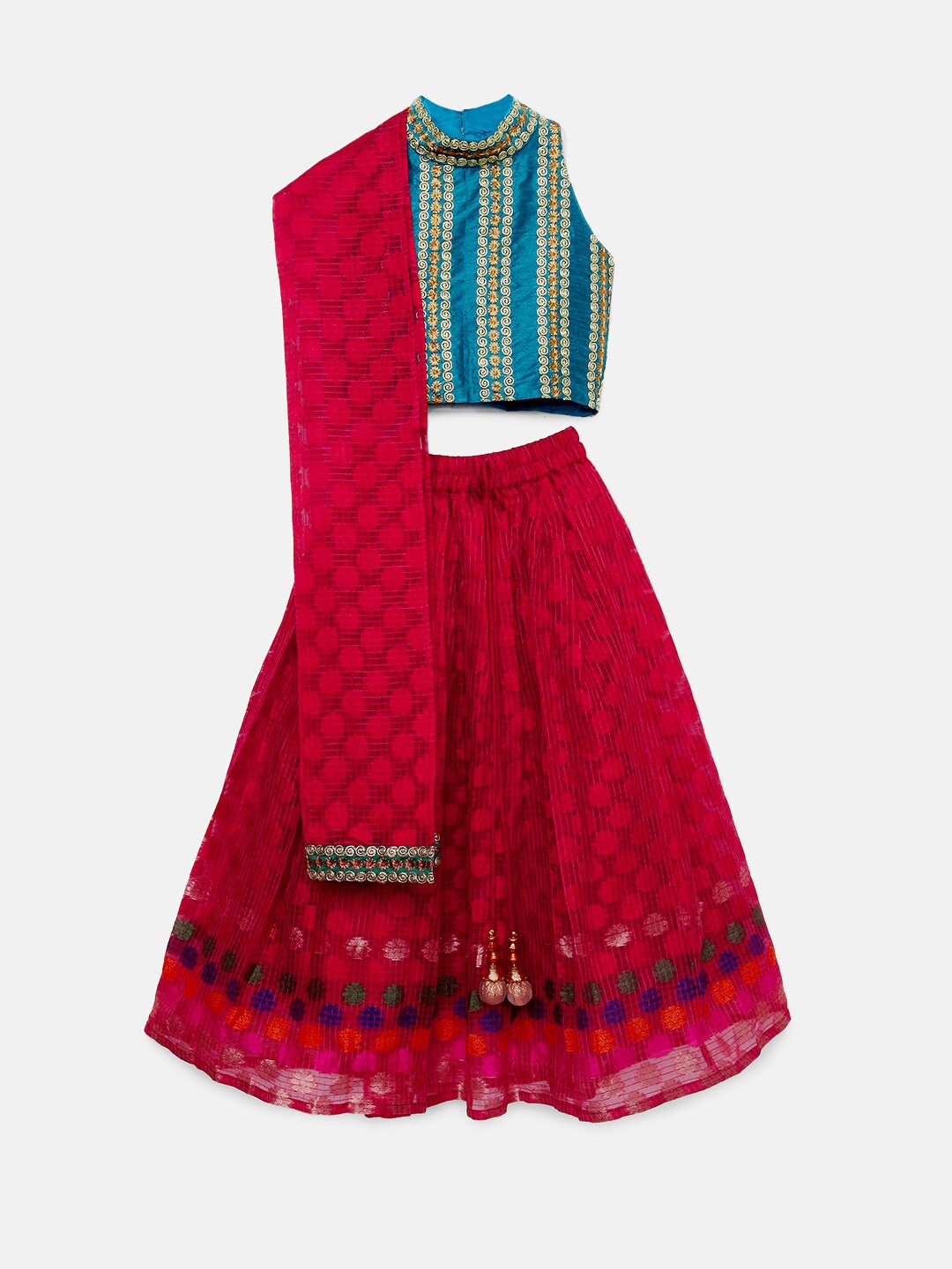 SALWAR STUDIO Girls Blue & Red Embellished Ready to Wear Lehenga & Blouse With Dupatta
SALWAR STUDIO Girls Blue & Red Embellished Ready to Wear Lehenga & Blouse With Dupatta